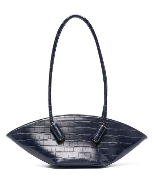 THEMOIRÈ Blue Croc-Embossed Shoulder Bag