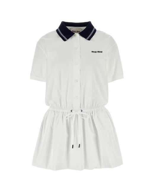 Miu Miu White Short-sleeved Drawstring Polo Dress