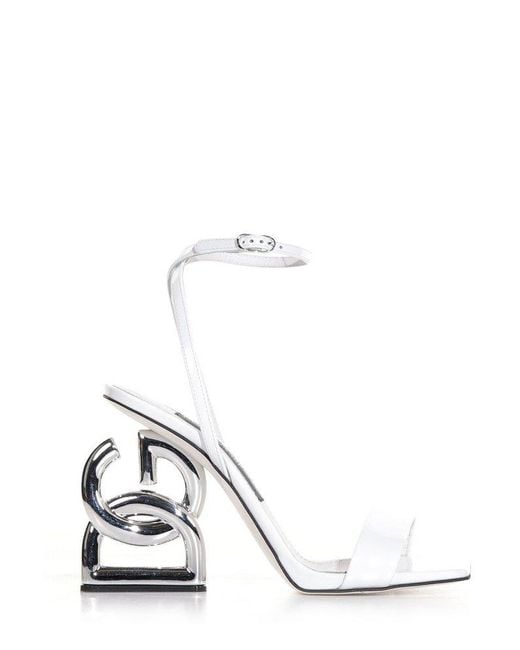 Dolce & Gabbana Keira Dg Heel Square Toe Sandals in White | Lyst
