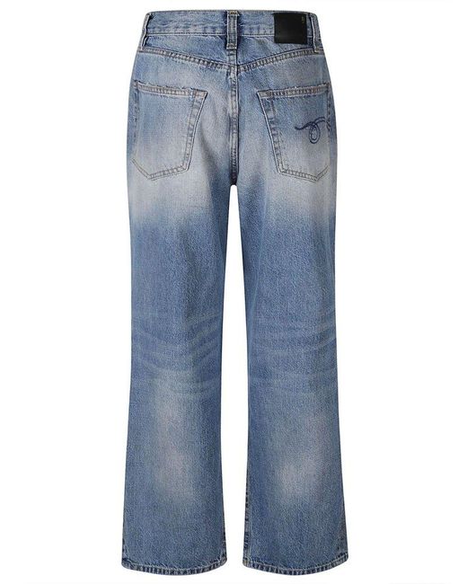 R13 Blue Glen Dart Detailed Faded Effect Jeans for men