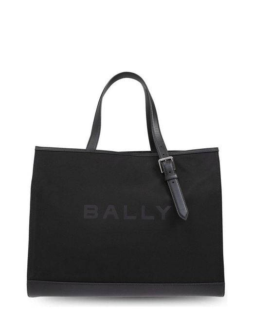 Bally Black Logo Printed Open Top Shopper Bag for men