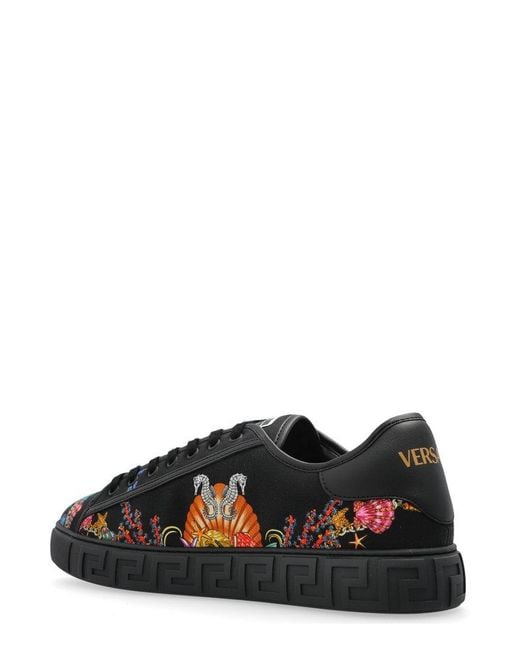 Versace Black Coral Theatre Greca Lace-Up Sneakers for men