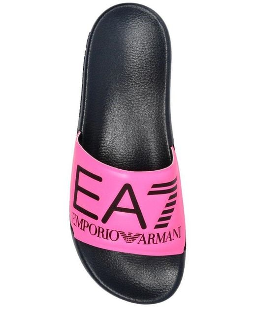 EA7 Pink Logo-embossed Open Toe Slides