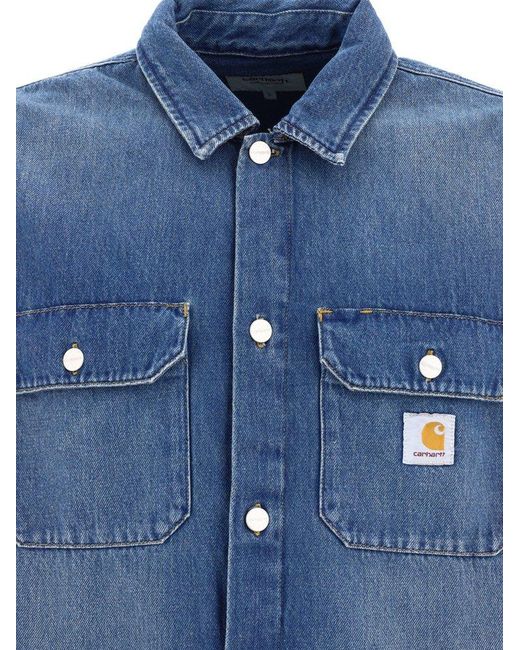 Carhartt Blue Harvey Logo Patch Shirt Jacket for men