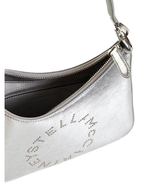 Stella McCartney White Logo Detailed Metallic Shoulder Bag