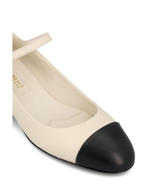 Miu Miu Natural Logo Leather Mary Jane Pumps