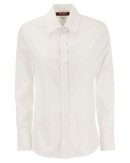 Max Mara Studio White Frine Stretch Cotton Shirt