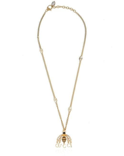 Gucci Metallic Embellished Bee Logo Necklace