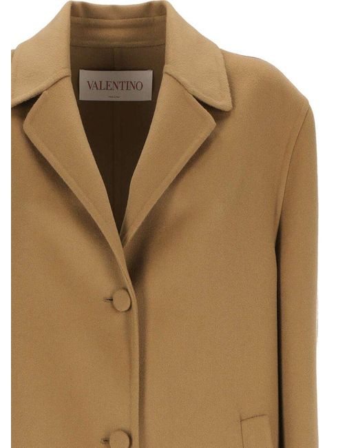 Valentino Natural Logo Plaque Single-breasted Coat