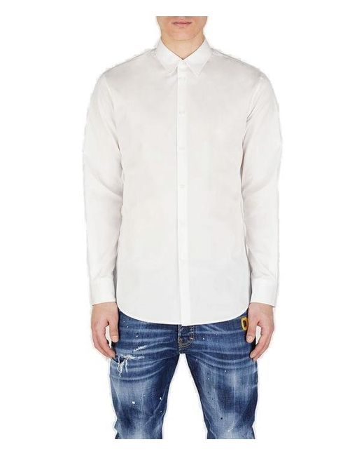 DSquared² White Curved Hem Buttoned Shirt for men