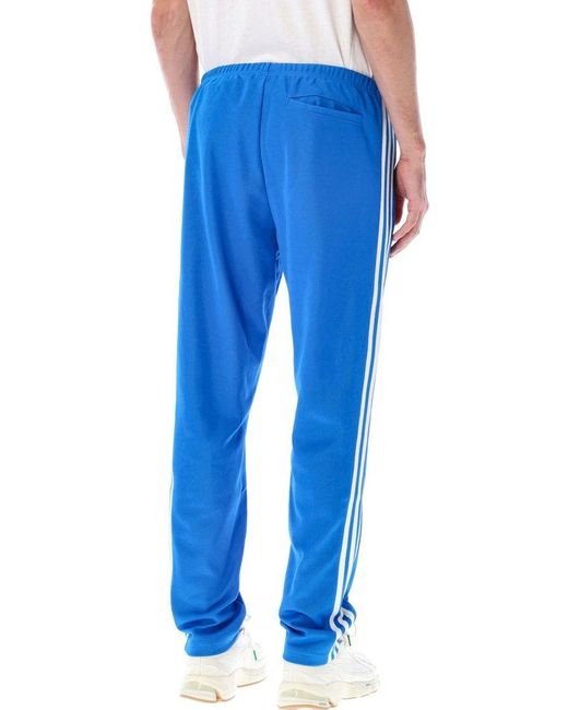 Adidas Originals Blue Beckenbauer Logo Embroidered Striped Track Pants for men