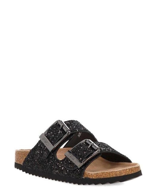 Colors Of California Black Buckle Slide Sandals