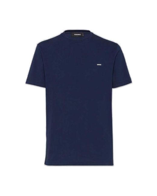 DSquared² Blue Logo-Plaque Crewneck T-Shirt for men