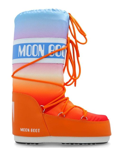 Moon Boot Orange Icon Rainbow Logo Printed Padded Boots