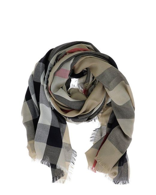 Burberry Gray Lightweight Checked Scarf