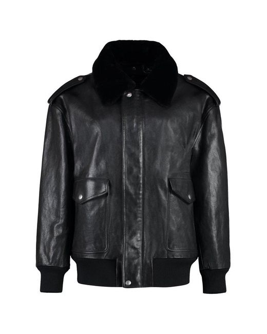 Prada Black Removable Collar Leather Jacket