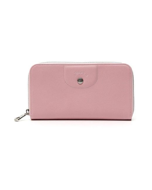 Longchamp Le Pliage Cuir Zip Wallet in Pink | Lyst