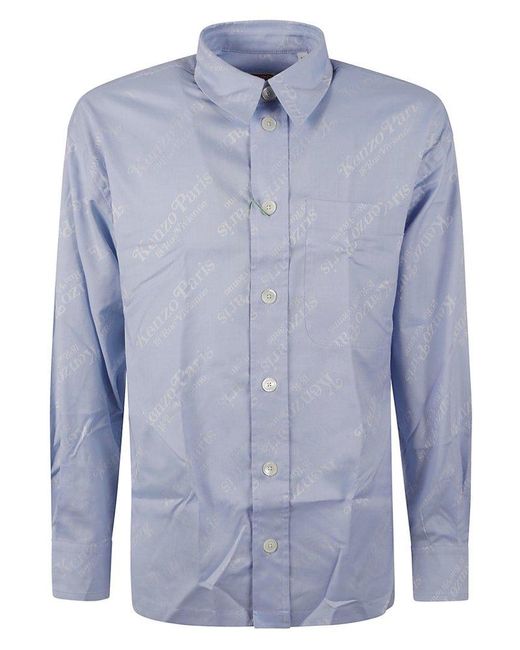 KENZO Blue Logo Printed Buttoned Shirt for men