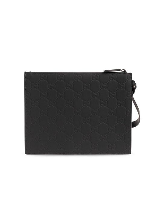 Gucci Black Monogrammed Zipped Clutch Bag for men