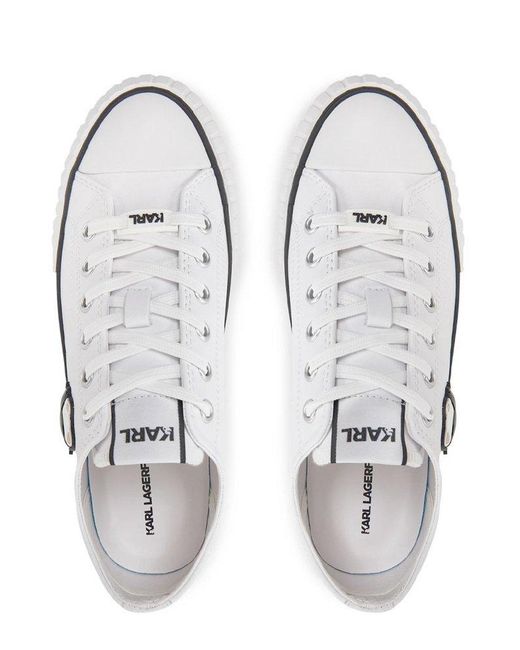 Karl Lagerfeld White Round-Toe Lace-Up Sneakers