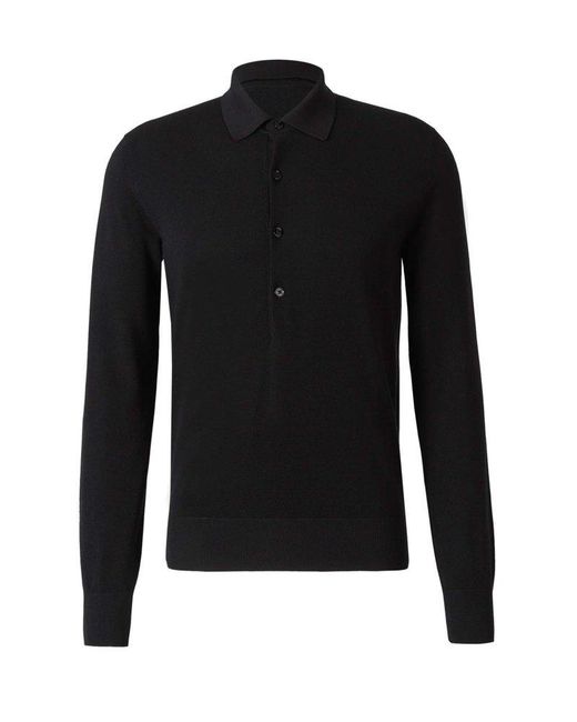 Tom Ford Long-sleeved Straight Hem Polo Shirt in Black for Men | Lyst