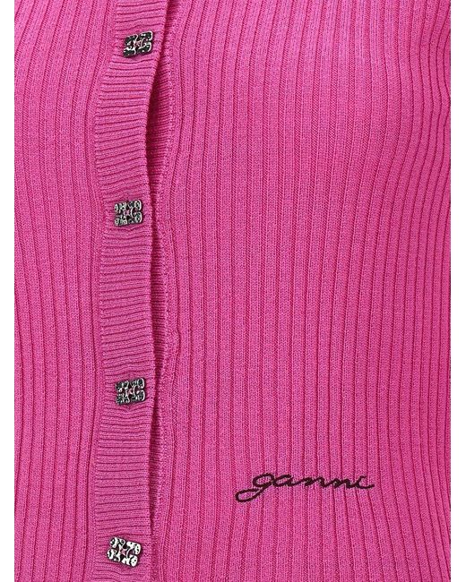 Ganni Pink Logo Buttons Cardigan