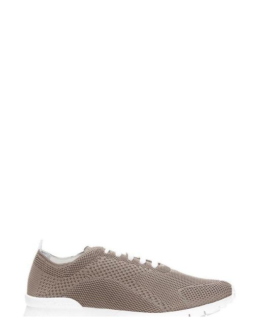 Kiton Brown Almond-toe Lace-up Knit Sneakers for men