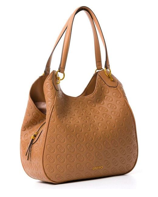 Liu Jo Brown Logo Embossed Top Handle Bag
