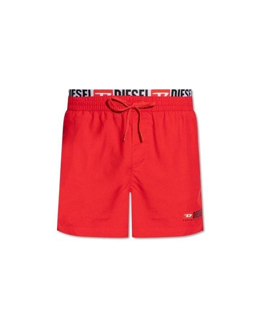 DIESEL Red Bmbx-visper-41 Logo Printed Drawstring Swim Shorts for men