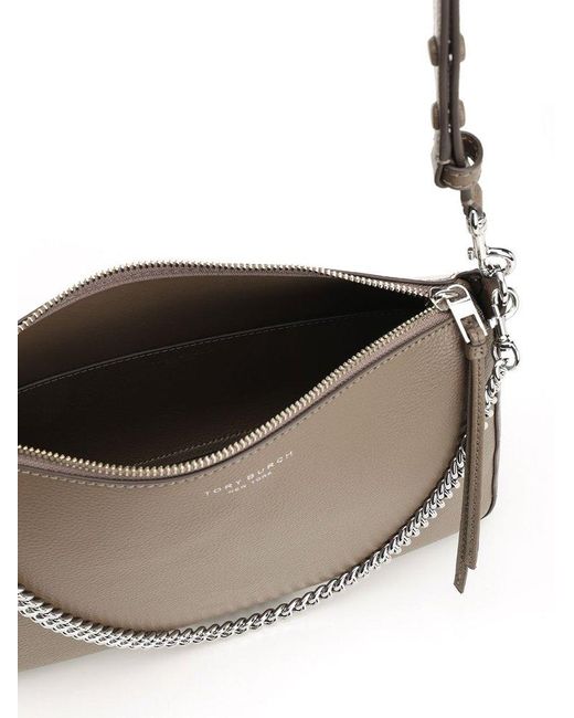 Tory Burch Gray Chain-Linked Zipped Shoulder Bag