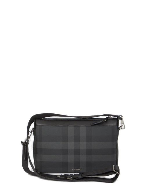 Burberry Black Checked Logo Plaque Rambler Bag for men