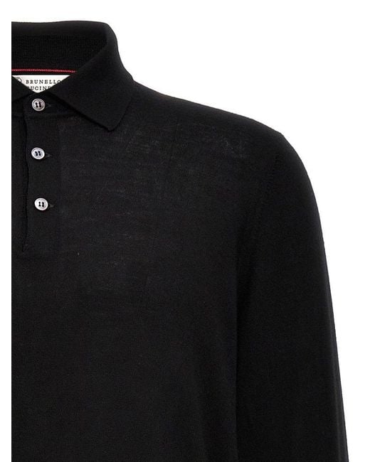 Brunello Cucinelli Black Knitted Polo Shirt for men