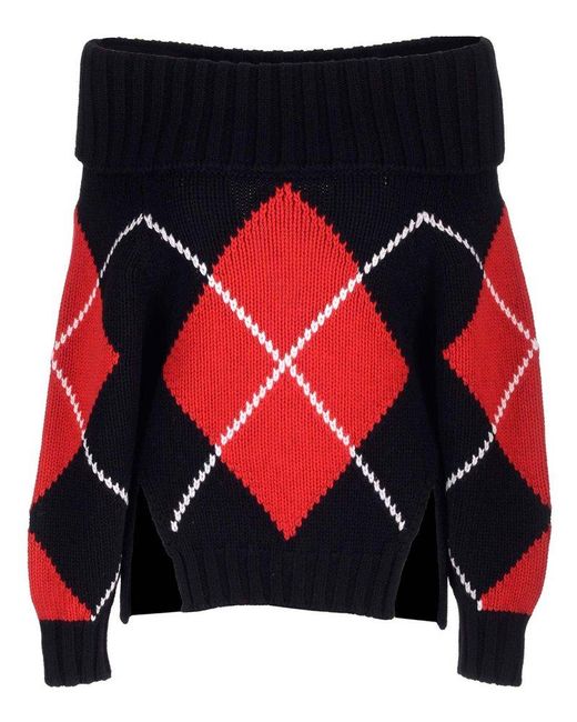 Alexander McQueen Black Argyle Wool Sweater