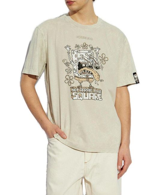 Iceberg White Pattern-Printed Crewneck T-Shirt for men