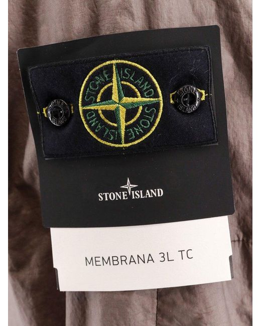 Stone Island Brown Logo Patch Drawstring-hooded Raincoat for men