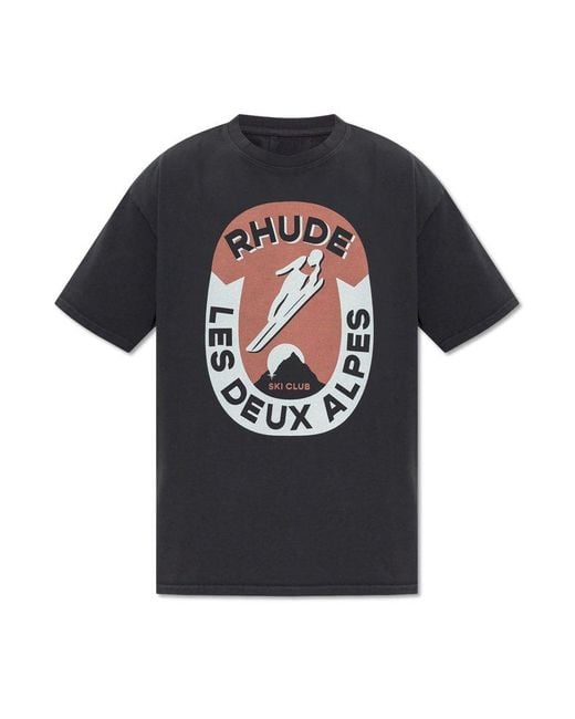 Rhude Black Logo Printed Crewneck T-Shirt for men