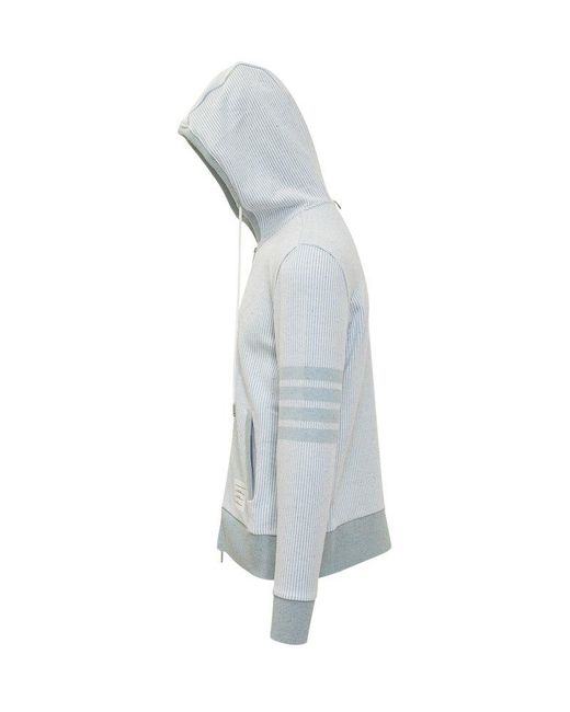 Thom Browne Blue 4-Bar Cotton And Silk Hoodie for men