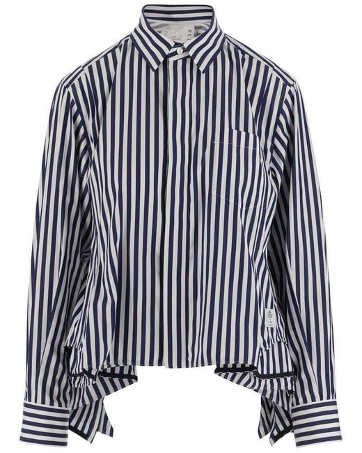 Sacai Black Cotton Shirt With Striped Pattern