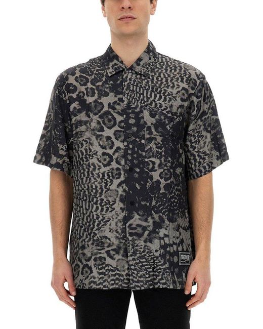 Versace Black Animalier Print Short-sleeved Shirt for men