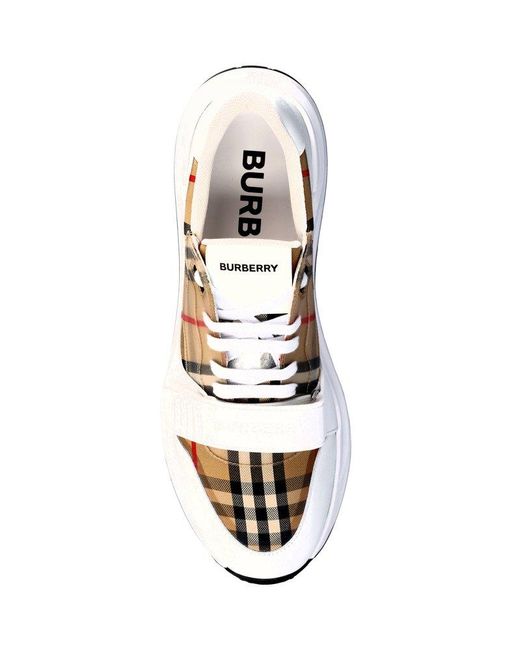 Burberry White Check Panelled Low-top Sneakers for men