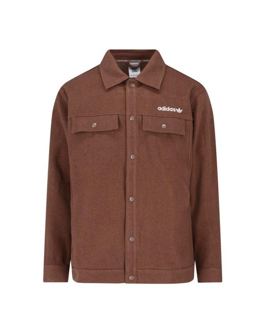 Adidas Brown Logo Embroidered Premium Overshirt for men