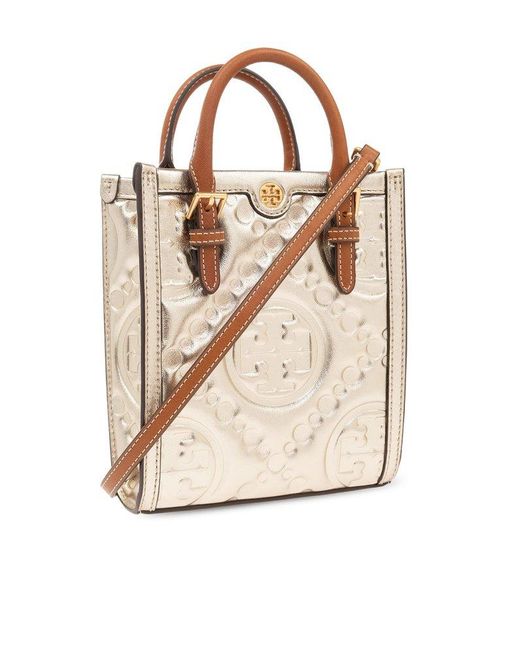 Tory Burch T Monogram Embossed Mini Tote Bag in Natural Lyst