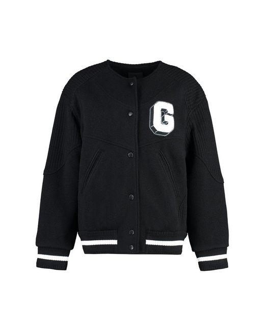 Givenchy Black Wool Bomber Jacket With Patch