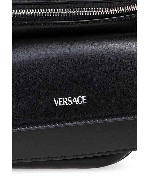 Versace Black Belt Bag With Printed Logo for men