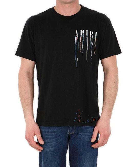 Amiri Black Paint-drip Core Logo T-shirt for men