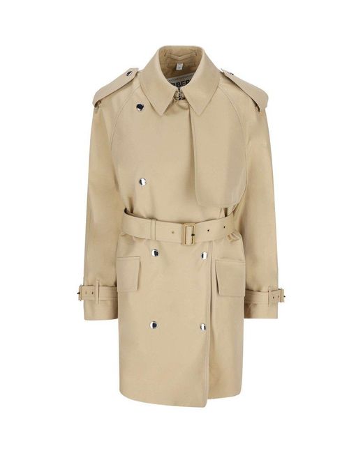 Burberry Belted Gabardine Trench Coat in Natural | Lyst