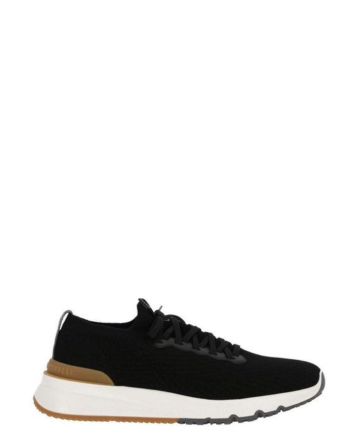 Brunello Cucinelli Black Knitted Lace-up Sneakers for men