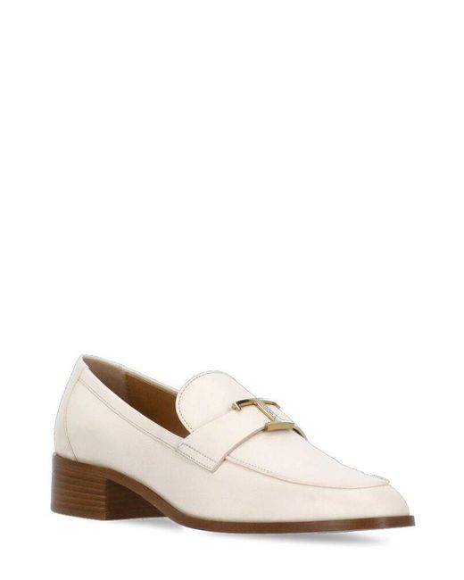 Tod's Natural T-Logo Plaque Round Toe Loafers