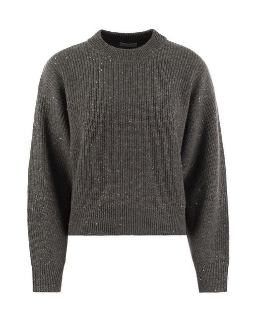 Brunello Cucinelli Gray Crewneck Knitted Jumper