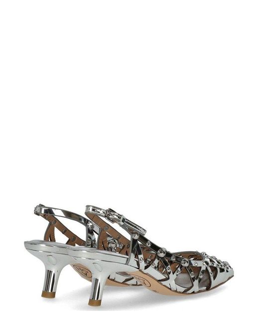 Ash White Bizarre Stud Embellished Pointed Toe Pumps